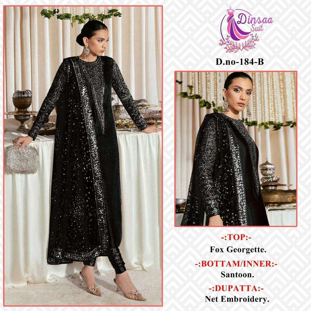 DS-184 NX BY DINSAA SUIT 184-A TO 184-C SERIES GEORGETTE EMBROIDERY PAKISTANI DRESSES