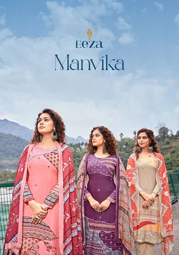 EEZA MALVIKA BY AQSAWHOLESALE 1001 TO 1008 SERIES PURE MUSLIN WORK DRESSES