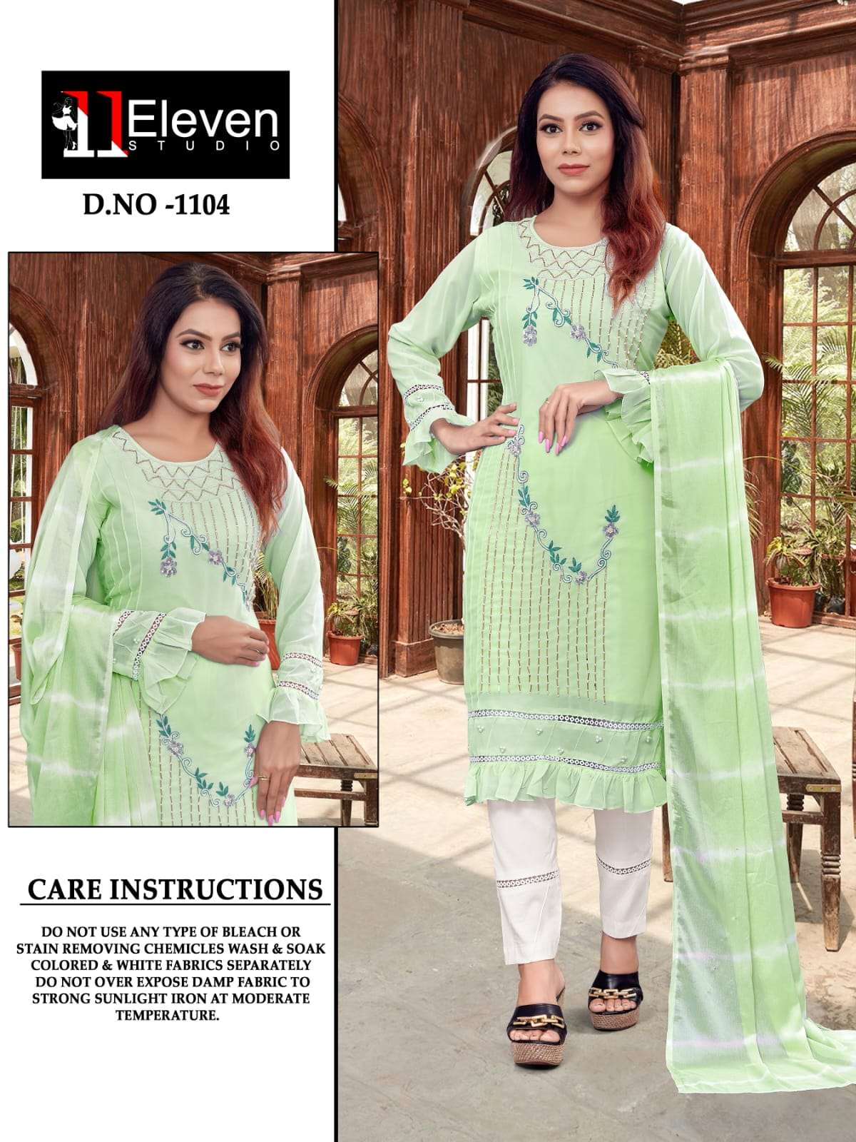 ELEVEN STUDIO 1104 NX BY AQSAWHOLESALE PURE GEORGETTE HAND WORK STITCHED DRESSES