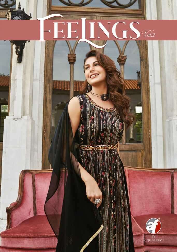 FEELINGS VOL-2 BY ANJU FABRICS 7231 TO 7236 SERIES CHINON NAIRA CUT STITCHED DRESSES