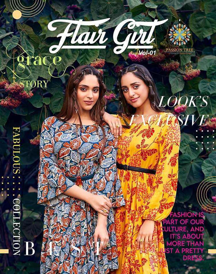 FLAIR GIRL VOL-1 BY PASSION TREE 7001 TO 7008 SERIES RAYON WRINKLE SHORT KURTIS