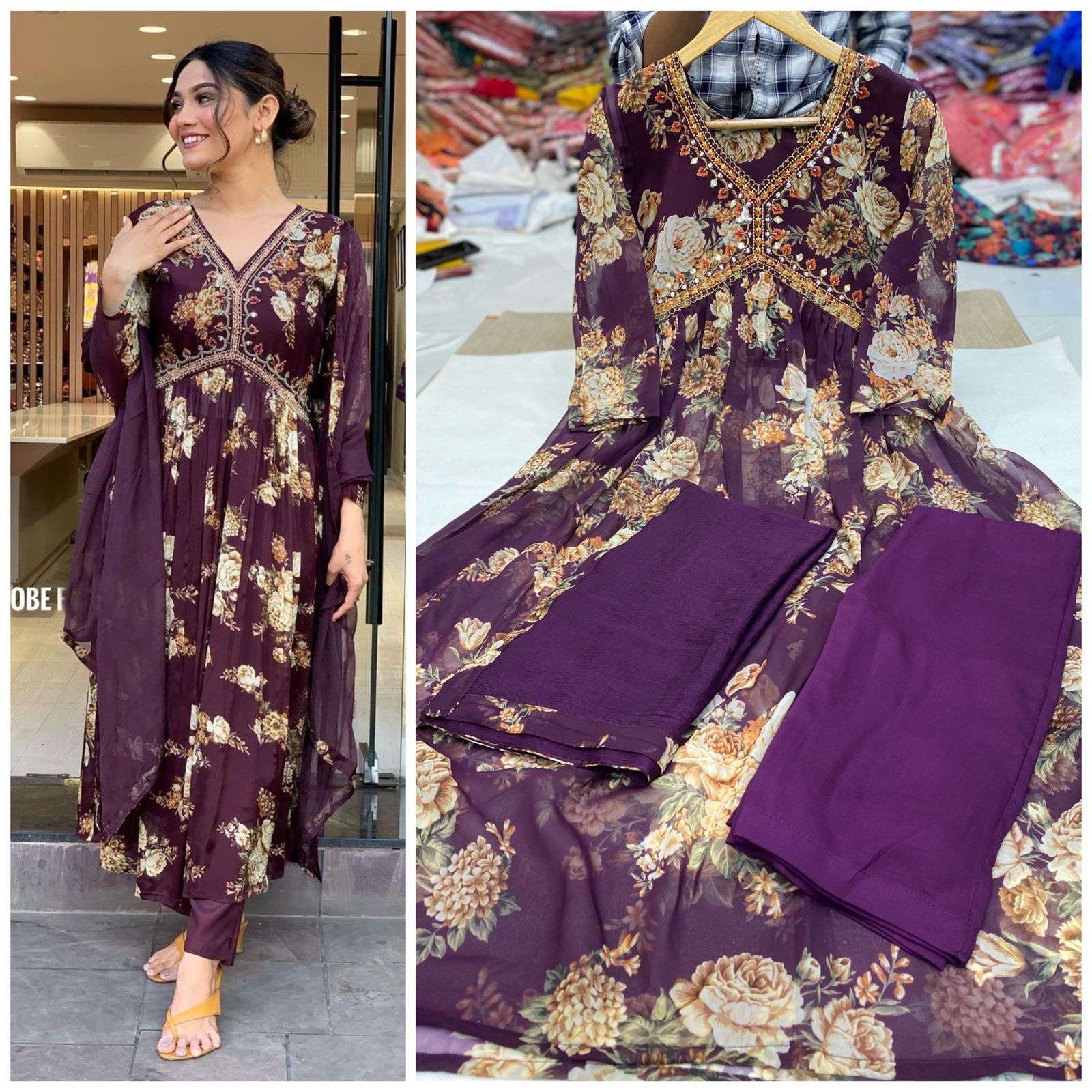 FLORAL BY AQSAWHOLESALE GEORGETTE MIRROR WORK STITCHED DRESSES