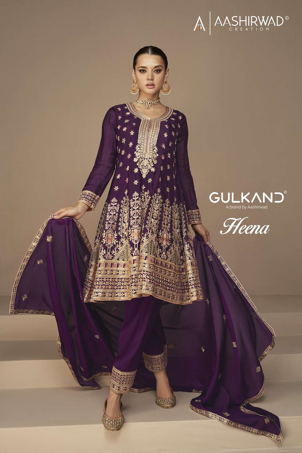 GULKAND HEENA BY AASHIRWAD CREATION 9587 TO 9591 SERIES CHINON SILK EMBROIDERY STITCHED DRESSES