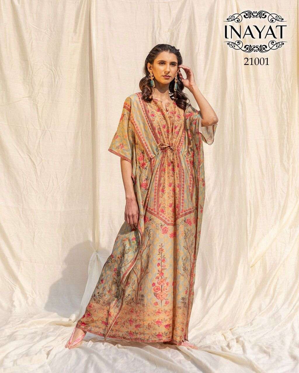 INAYAT KAFTAN BY AQSAWHOLESALE 21001 TO 21007 SERIES PURE SOFT SILK PRINT KAFTANS