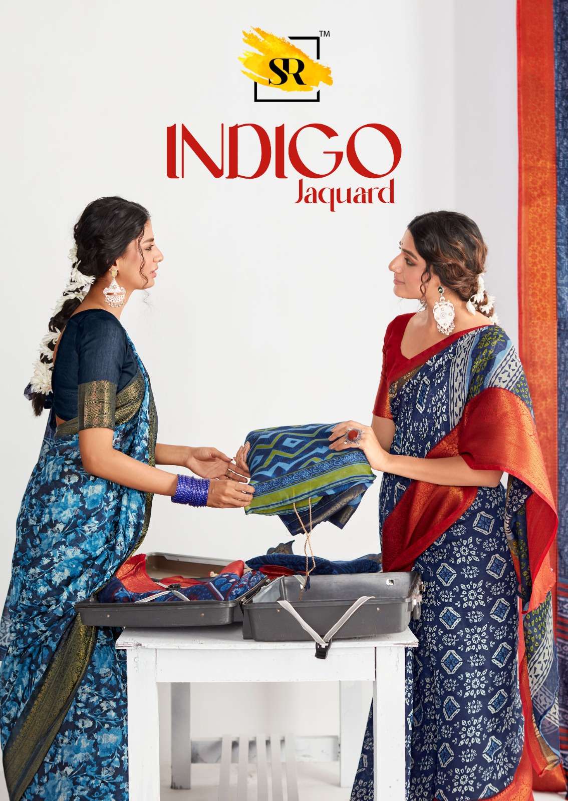 INDIGO JACQUARD BY SR 1011 TO 1020 SERIES CHANDERI SILK PRINT SAREES