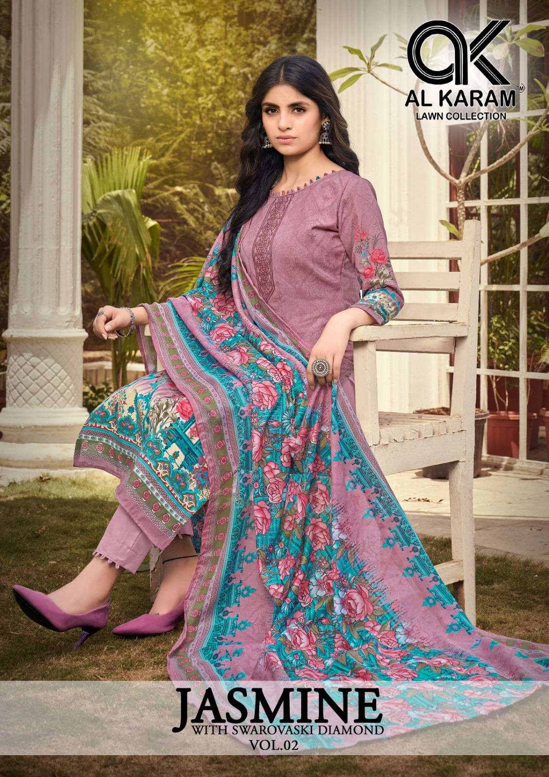 JASMINE VOL-2 BY AL KARAM 2001 TO 2010 SERIES COTTON PRINT DIAMOND WORK DRESSES