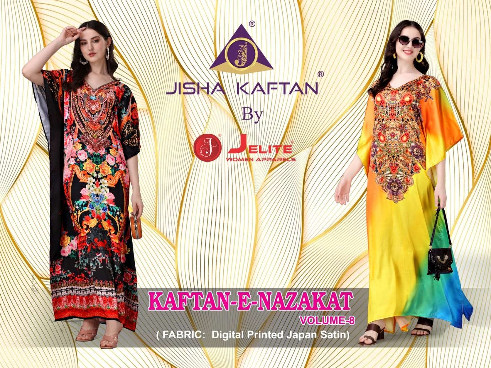 KAFTAN E NAZAKAT VOL-8 BY JISHA KAFTAN 801 TO 808 SERIES SMOOTH SATIN PRINT WORK KAFTANS