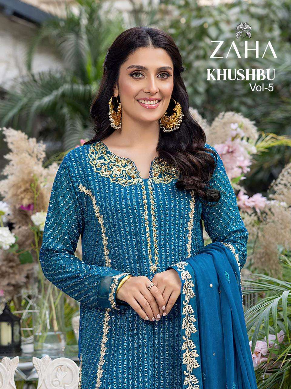 KHUSHBU VOL-5 BY ZAHA 10137 TO 10139 SERIES GEORGETTE HEAVY EMBROIDERY PAKISTANI DRESSES