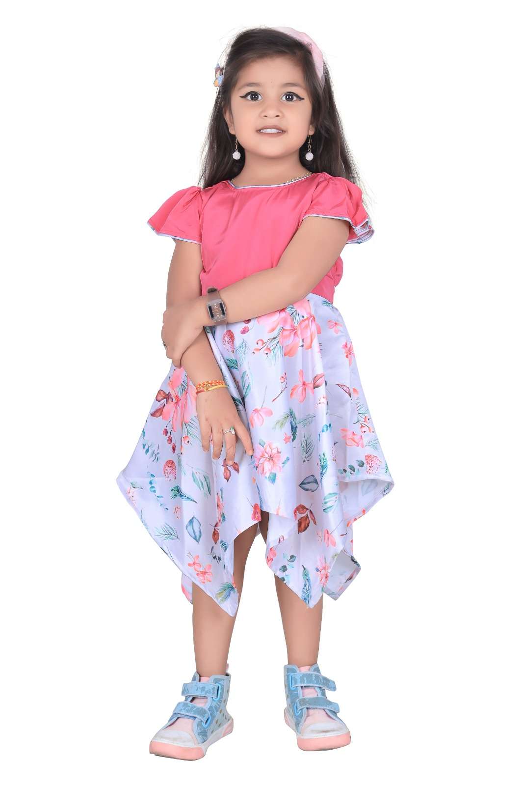 KIDS-1090 HIT DESIGN BY AQSAWHOLESALE SATIN PRINT ALINE KIDS FROCK