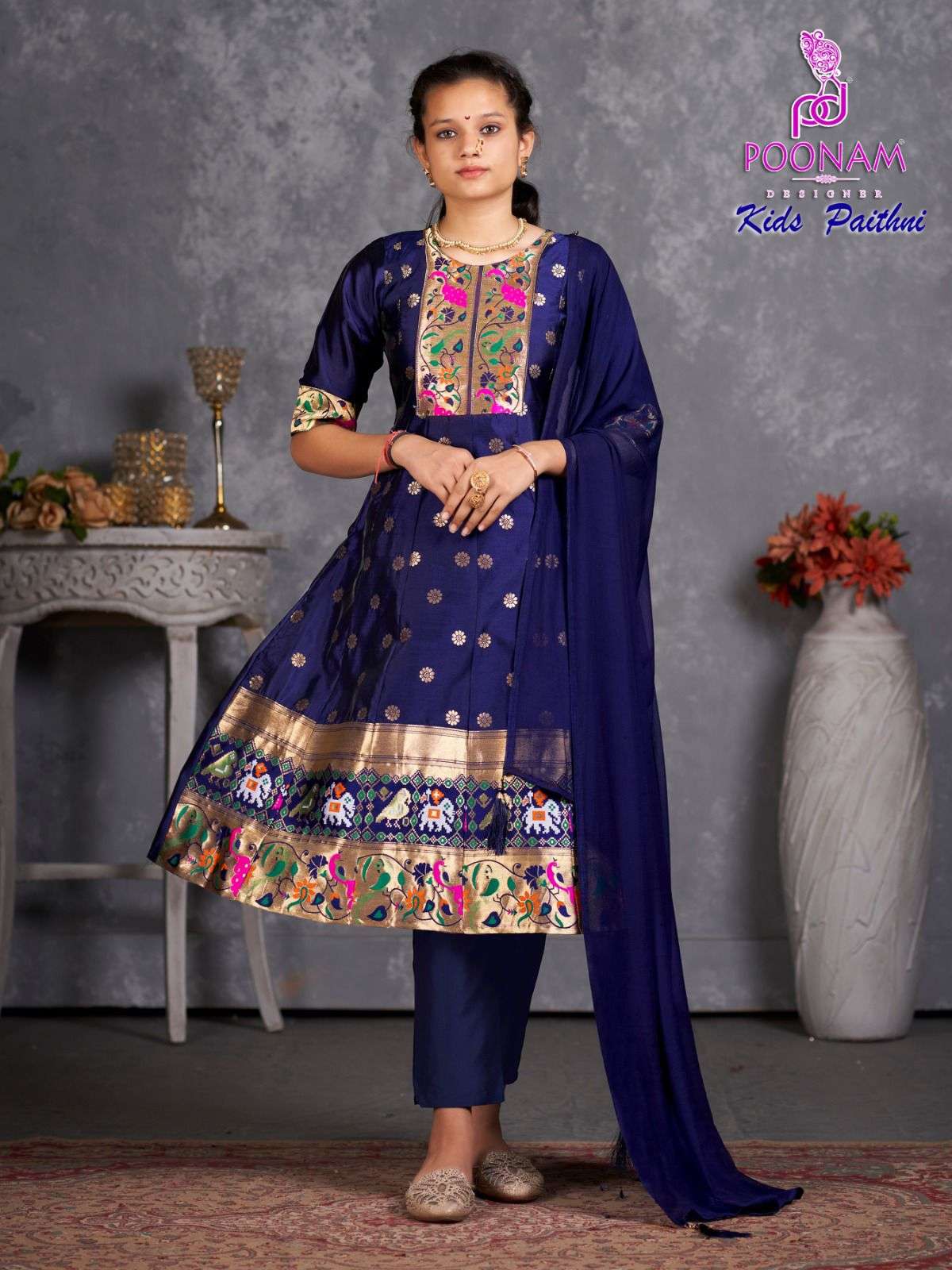 KIDS PAITHANI BY POONAM DESIGNER 01 TO 06 SERIES PURE TAPETA SILK STITCHED KIDS DRESSES