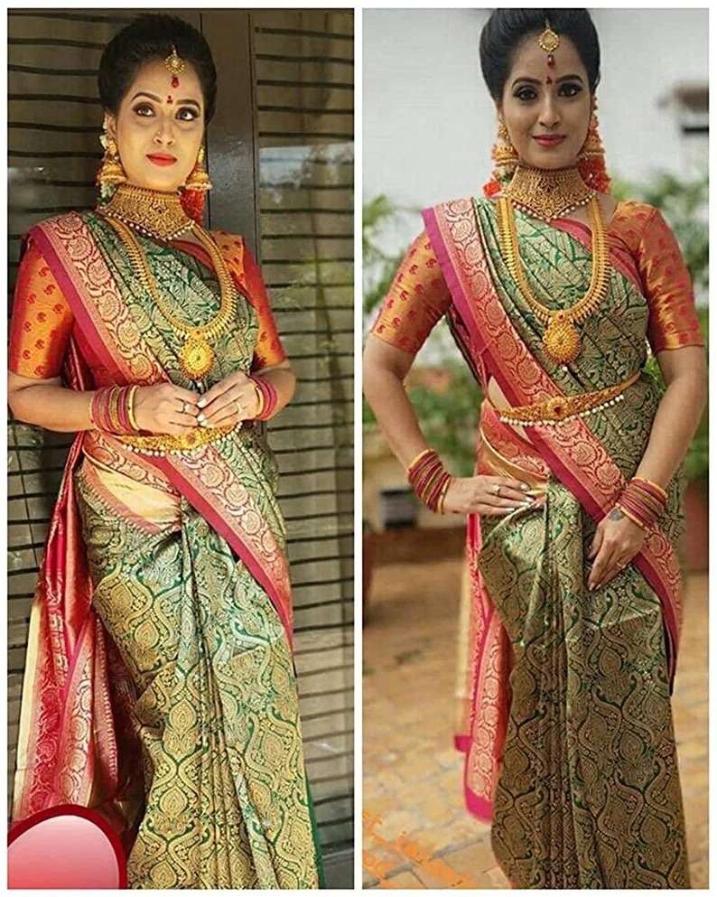 LAXXMI BY AQSAWHOLESALE KANCHIPURAM SILK COOPER BEAUTIFUL SAREE