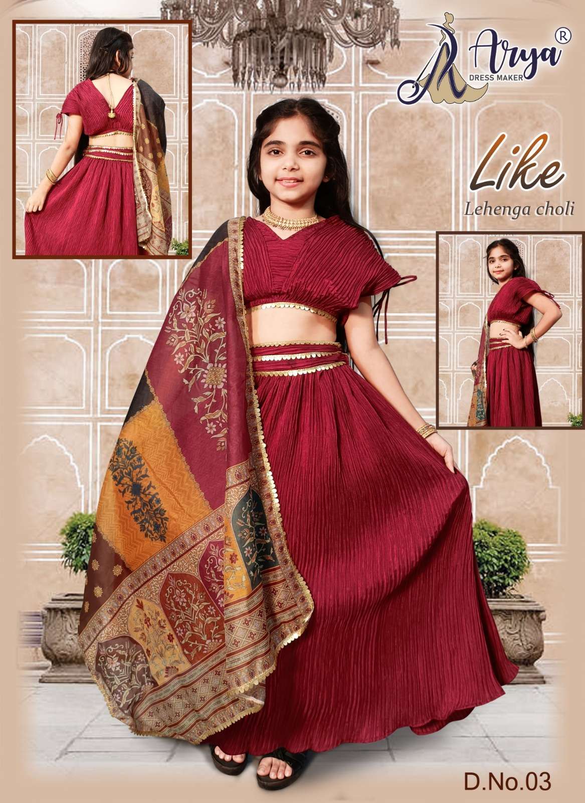 LIKE LEHENGA BY ARYA DRESS MAKER 01 TO 06 SERIES IMPORTED CRAZE STITCHED KIDS LEHENGAS