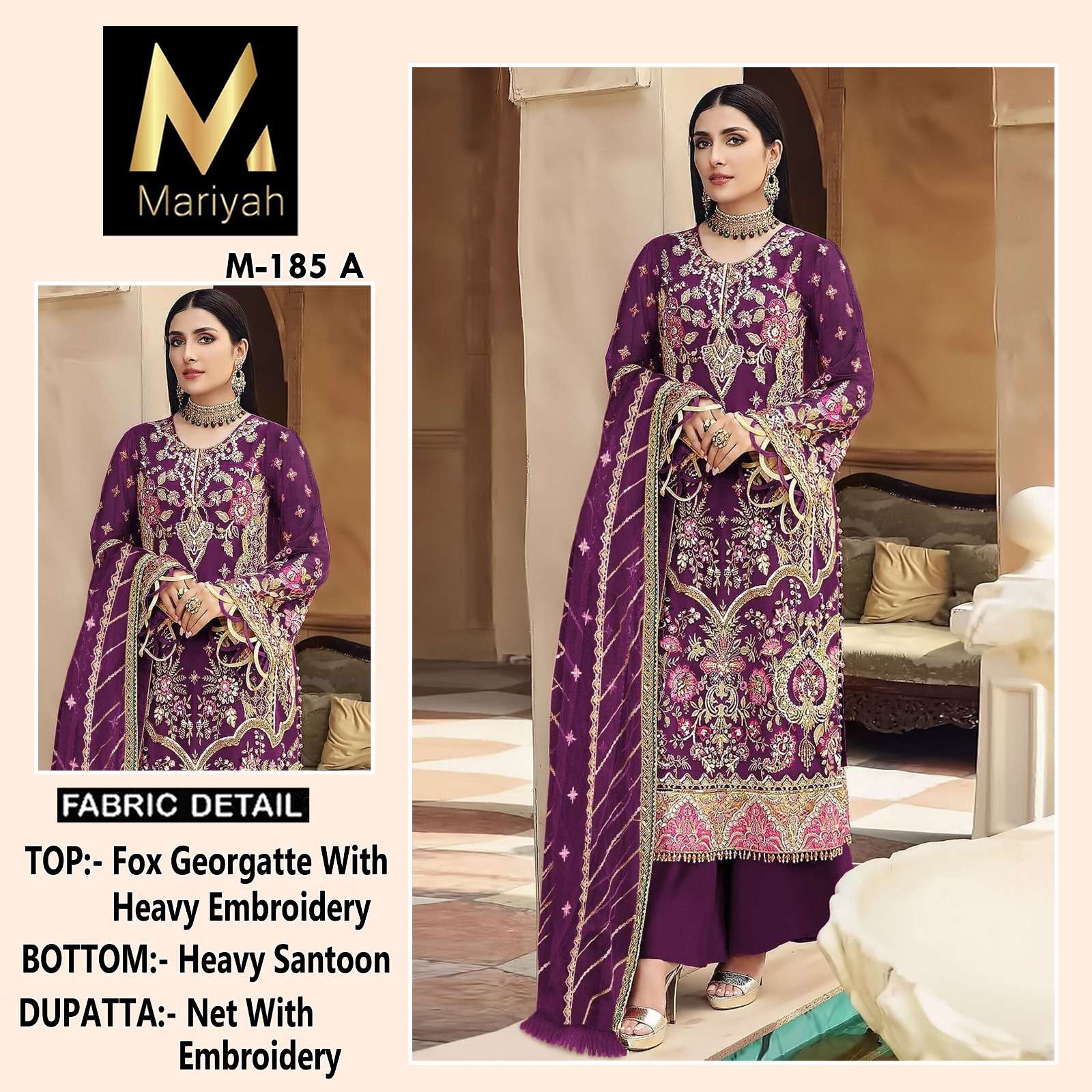 MARIYAH M-185 NX BY AQSAWHOLESALE FAUX GEORGETTE EMBROIDERY PAKISTANI DRESSES