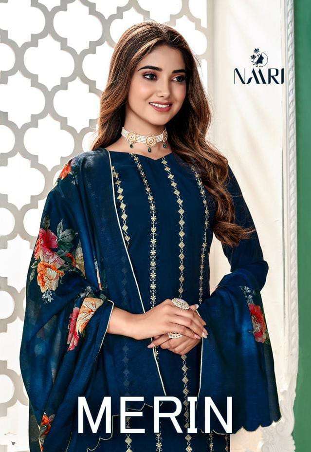 MERIN BY NAARI 6701 TO 6704 SERIES PURE SILK EMBROIDERY WORK DRESSES