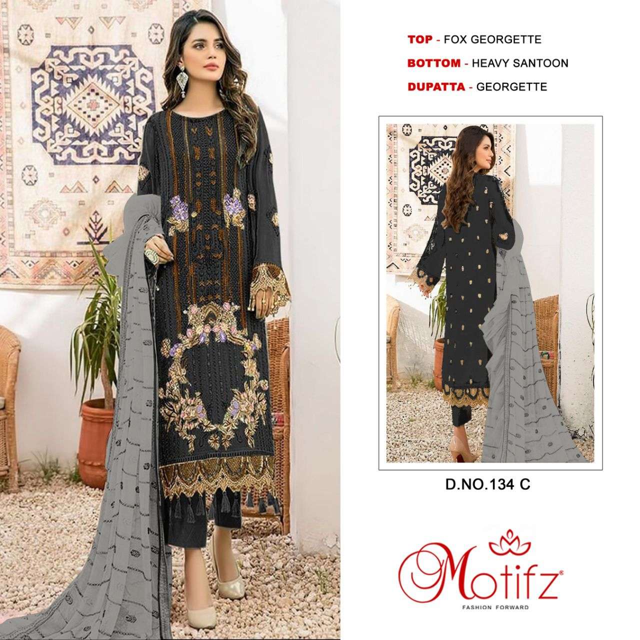 MOTIFZ 134 COLOURS BY MOTIFZ 134-C TO 134-G SERIES FAUX GEORGETTE WORK PAKISTANI DRESSES