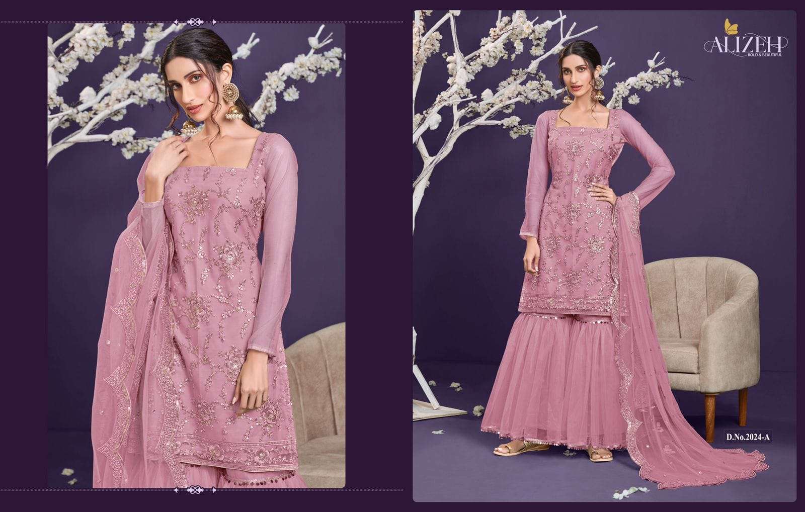 MURAD VOL-5 BY ALIZEH 2024 TO 2024-D SERIES BUTTERFLY NET HEAVY WORK DRESSES