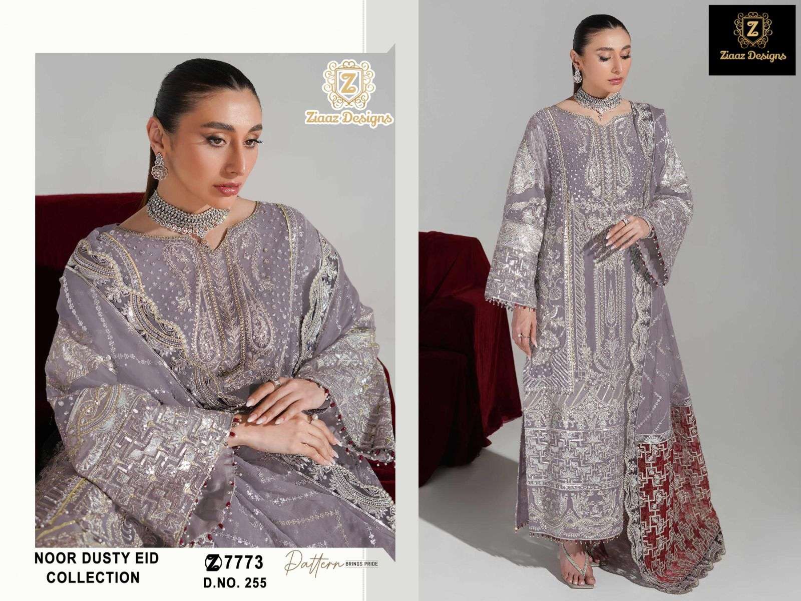 NOOR 255 HIT DESIGN BY ZIAAZ DESIGNS GEORGETTE EMBROIDERY SEQUENCE PAKISTANI DRESS