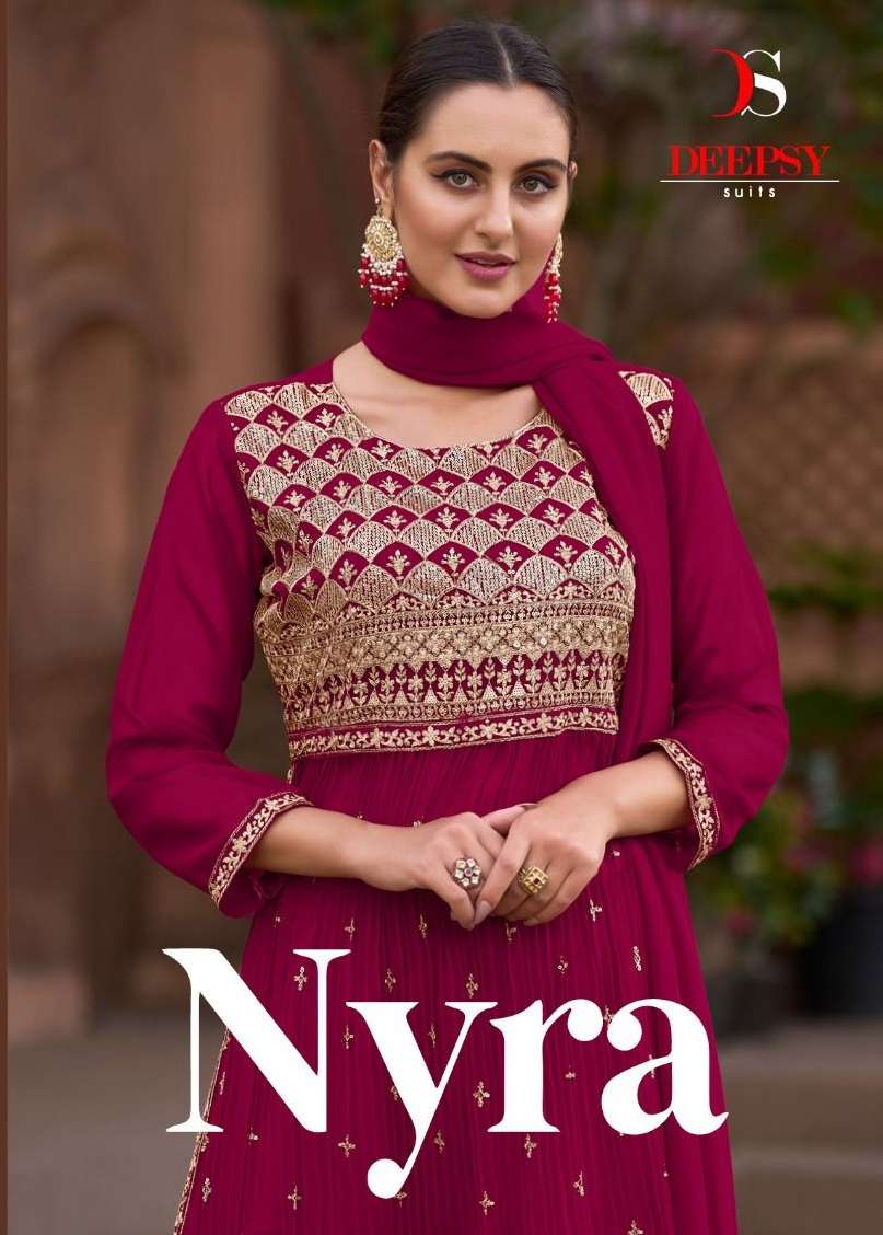 NYRA BY DEEPSY SUITS 102-A TO 102-D SERIES GEORGETTE CRUSH EMBROIDERY WORK DRESSES