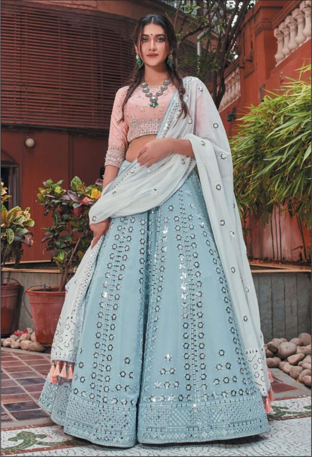 PANGHAT VOL-4 BY AQSAWHOLESALE GEORGETTE EMBROIDERY WORK BRIDAL STITCHED LEHENGA