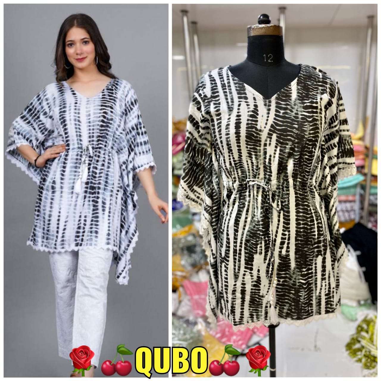 QUBO KAFTAN BY AQSAWHOLESALE 01 TO 05 SERIES PURE RAYON PRINT PONCHO TOPS