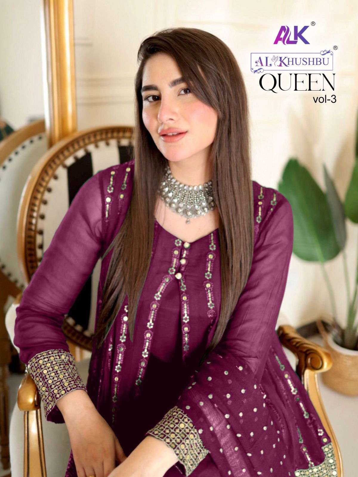 QUEEN VOL-3 BY AL KHUSHBU 4008-E TO 4008-G SERIES FAUX GEORGETTE EMBROIDERY DRESSES