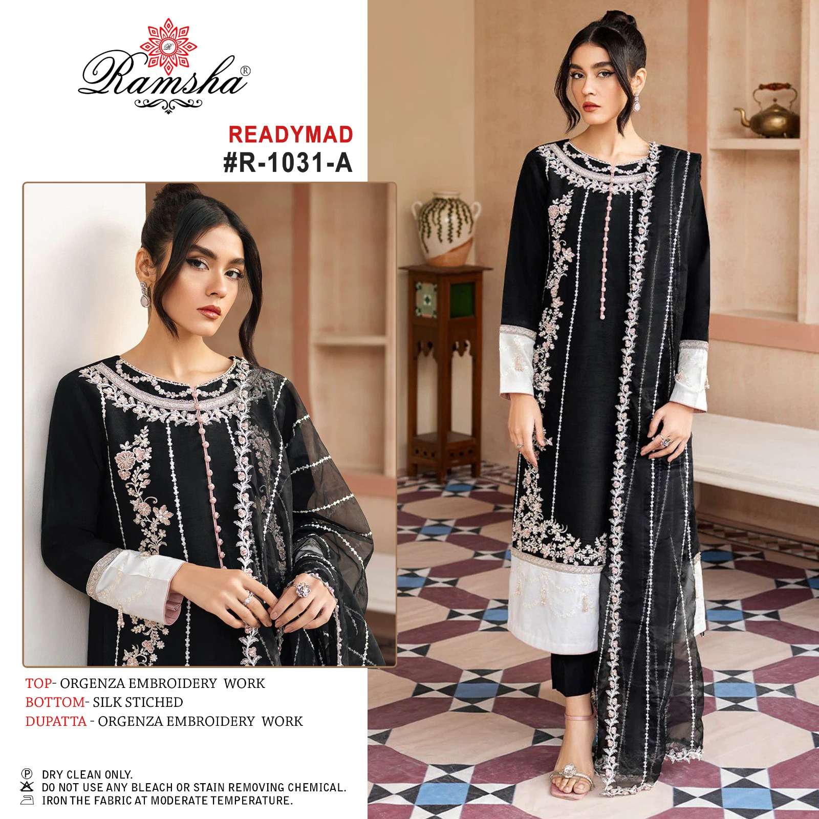 R-1031 COLOURS BY RAMSHA 1031-A TO 1031-B SERIES ORGANZA EMBROIDERY WORK STITCHED DRESSES