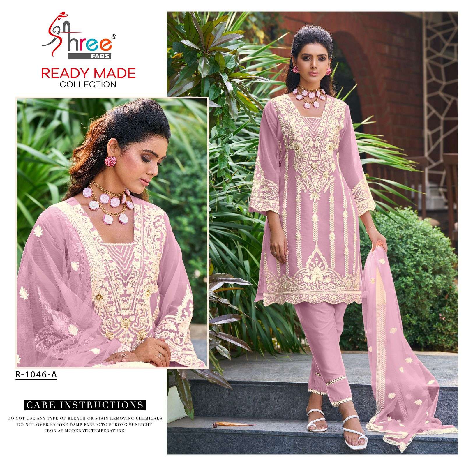 R-1046 COLOURS BY SHREE FABS 1046-A TO 1046-C SERIES ORGANZA EMBRODIERY STITCHED DRESSES