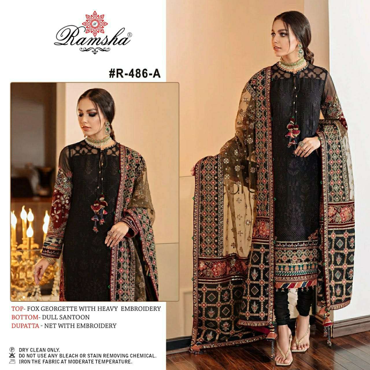 R-486 HIT DESIGN BY RAMSHA GEORGETTE HEAVY EMBROIDERY PAKISTANI DRESS