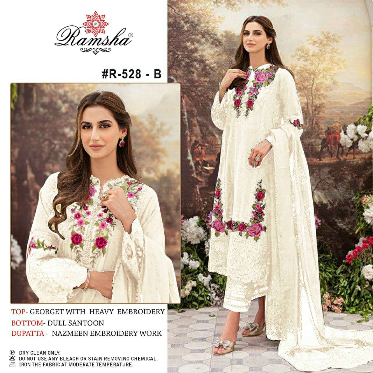 R-528-B HIT DESIGN BY RAMSHA GEORGETTE HEAVY EMBROIDERY PAKISTANI DRESS