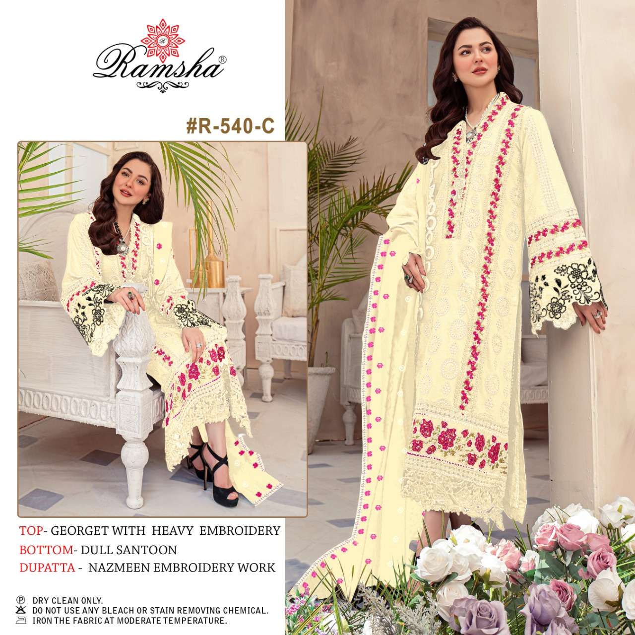 R-540 NX BY RAMSHA 540-C TO 540-F SERIES GEORGETTE EMBROIDERY PAKISTANI DRESSES