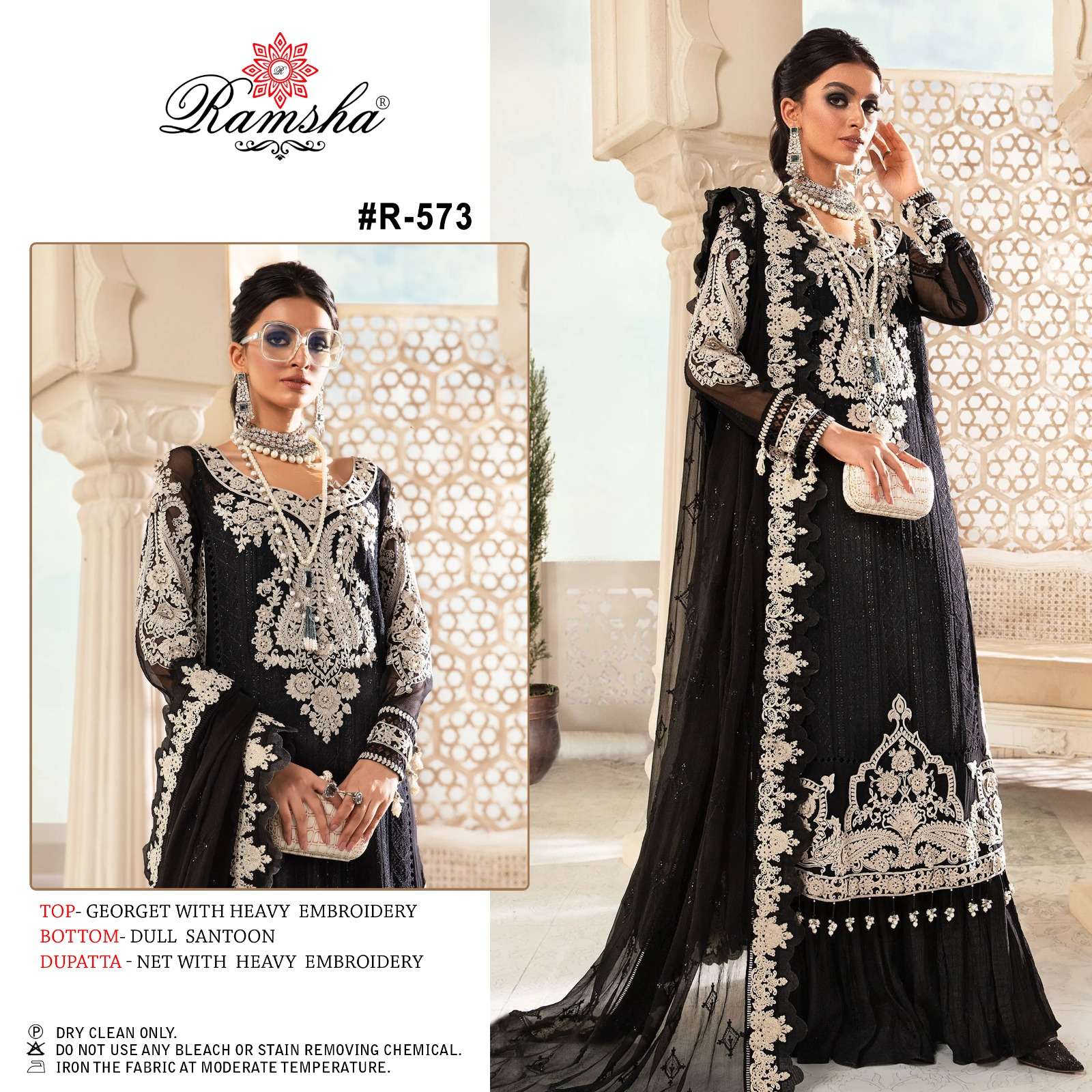 R-573 HIT DESIGN BY RAMSHA GEORGETTE EMBROIDERY PAKISTANI DRESS