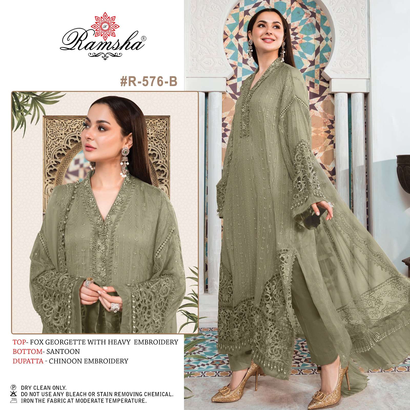 R-576 NX BY RAMSHA 576-B TO 576-E SERIES GEORGETTE EMBROIDERY PAKISTANI DRESS