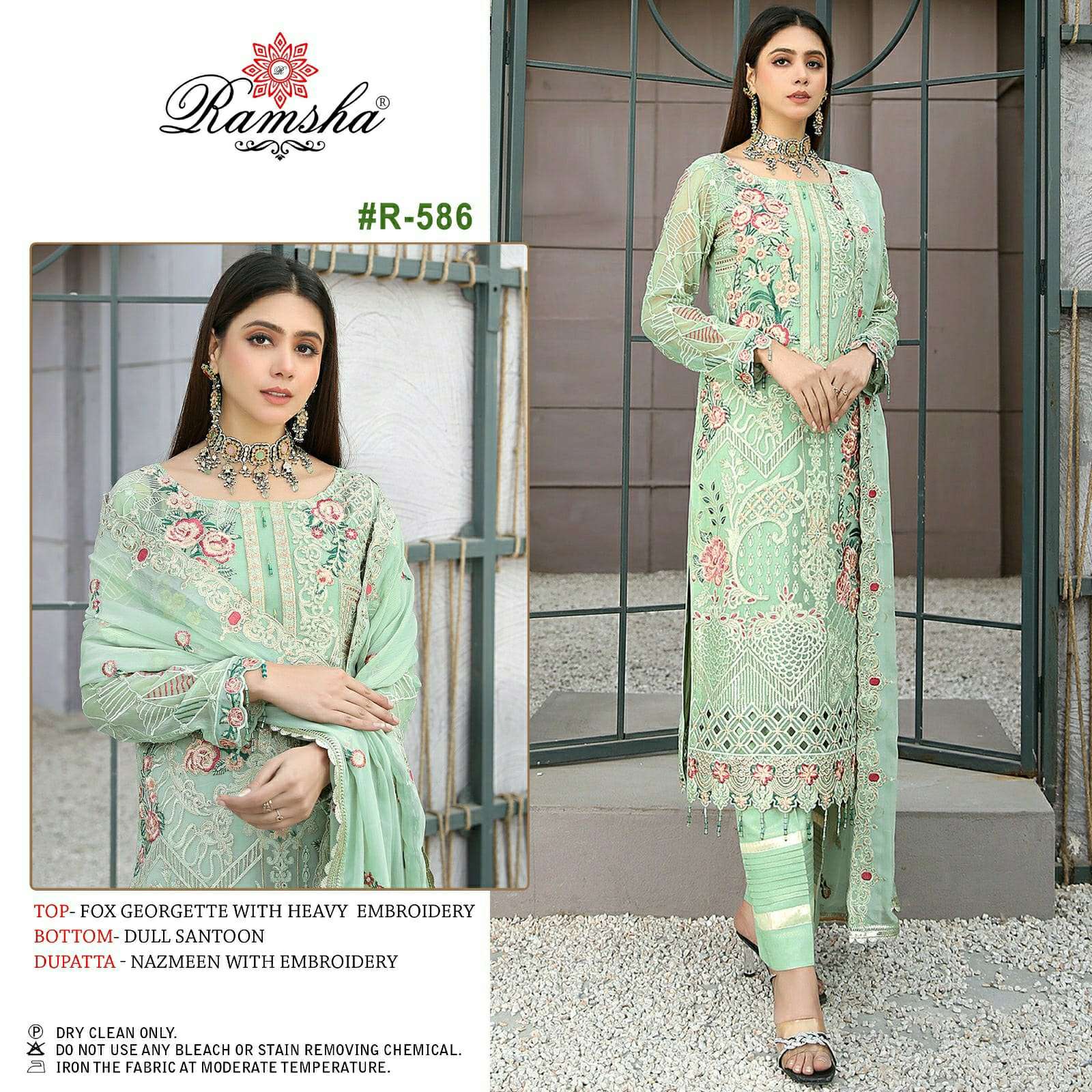 R-586 HIT DESIGN BY RAMSHA GEORGETTE EMBRROIDERY WORK PAKISTANI DRESS