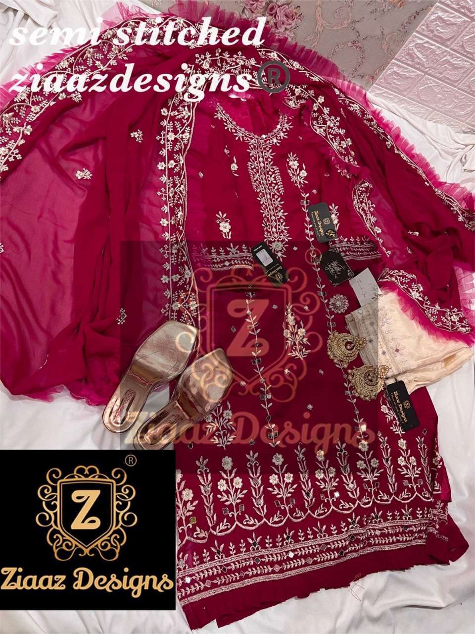 RAANI PINK BY ZIAAZ DESIGNS GEORGETTE EMBROIDERY MIRROR WORK PAKISTANI DRESS