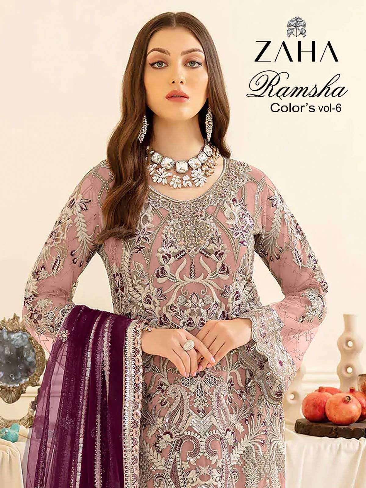 RAMSHA VOL-6 BY ZAHA 10131-A TO 10131-D SERIES GEORGETTE EMBROIDERY PAKISTANI DRESSES