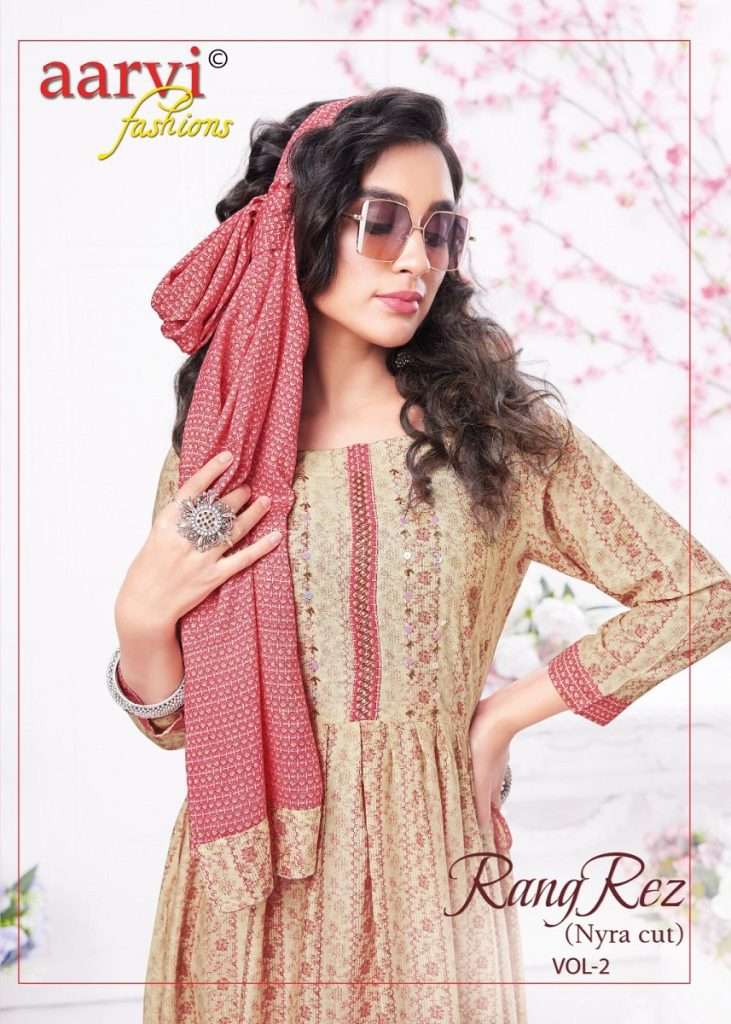 RANG REZ VOL-2 BY AARVI FASHION 7089 TO 7094 SERIES RAYON HAND WORK STITCHED DRESSES