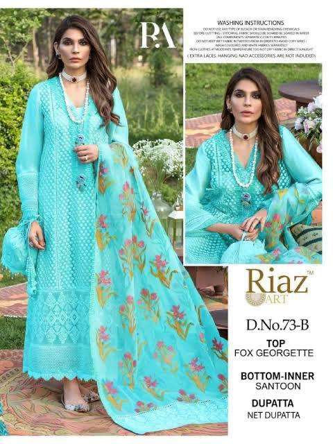 RIAZ ART 73 NX BY AQSAWHOLESALE FAUX GEORGETTE EMBROIDERY PAKISTANI DRESSES