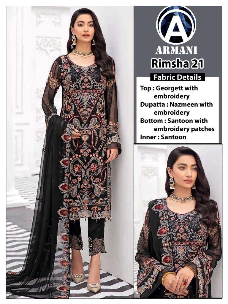 RIMSHA 21&23 HIT DESIGNS BY ARMANI FAUX GEORGETTE EMBROIDERY PAKISTANI DRESSES