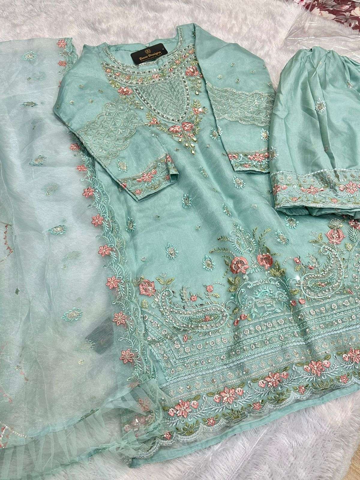 RM-31 HIT DESIGN BY ZIAAZ DESIGNS ORGANZA EMBROIDERY HAND WORK PAKISTANI STITCHED DRESS