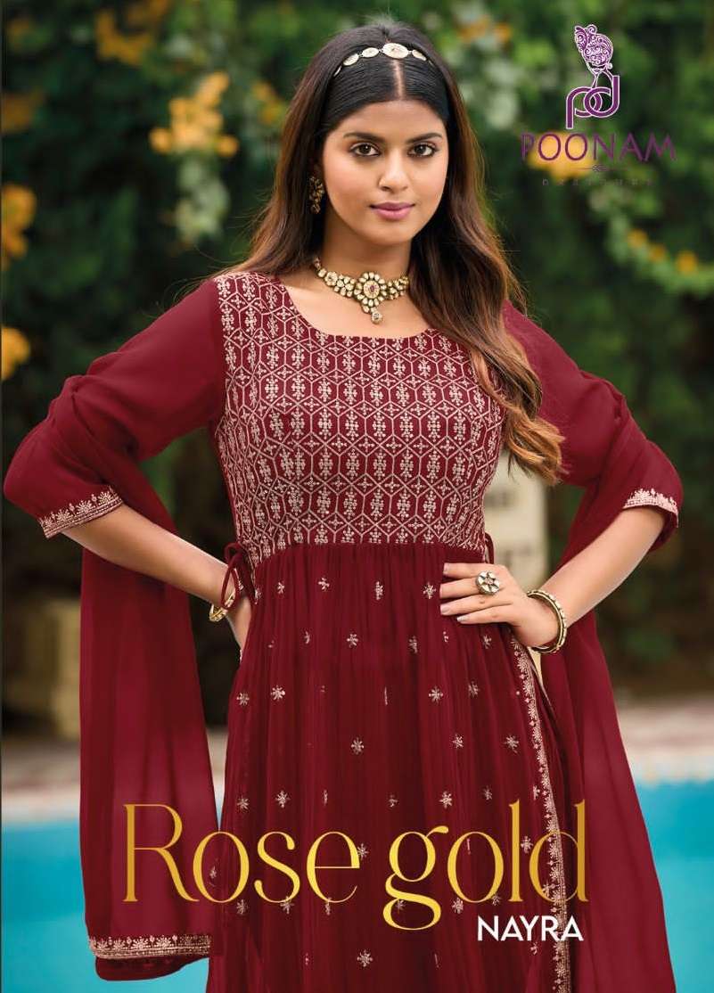 ROSE GOLD BY POONAM DESIGNER 10001 TO 10004 SERIES PURE GEORGETTE WORK STITCHED DRESSES