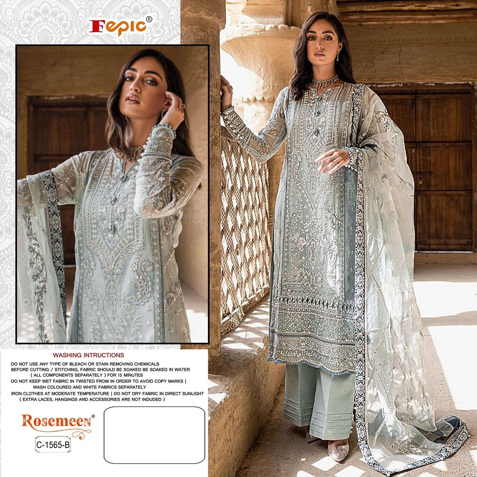 ROSEMEEN 1565 HIT DESIGN BY FEPIC ORGANZA EMBROIDERY HAND WORK PAKISTANI DRESS