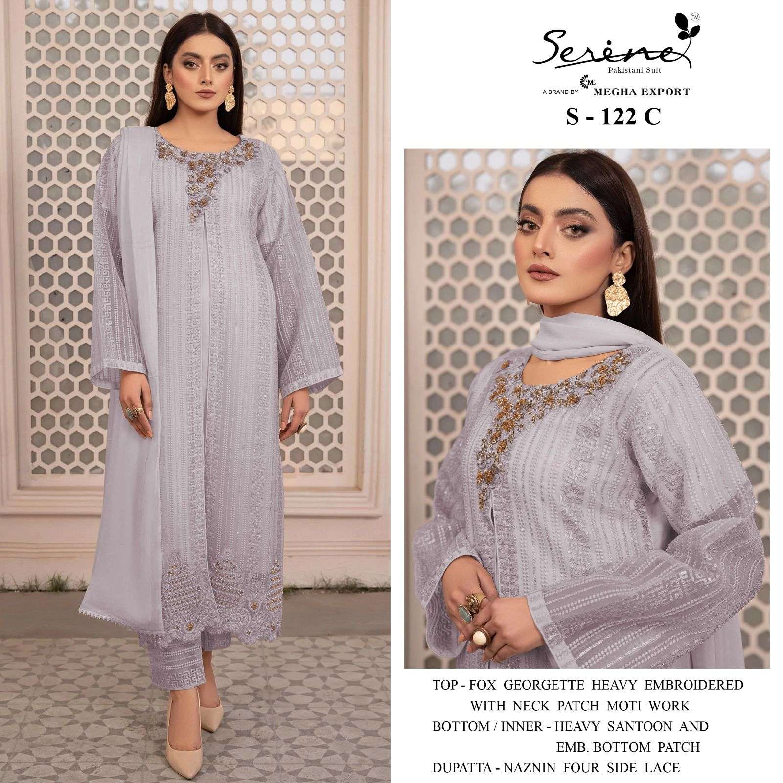 S-122 COLOURS VOL-2 BY SERINE 122-C TO 122-F SERIES FAUX GEORGETTE EMBROIDERY PAKISTANI DRESSES