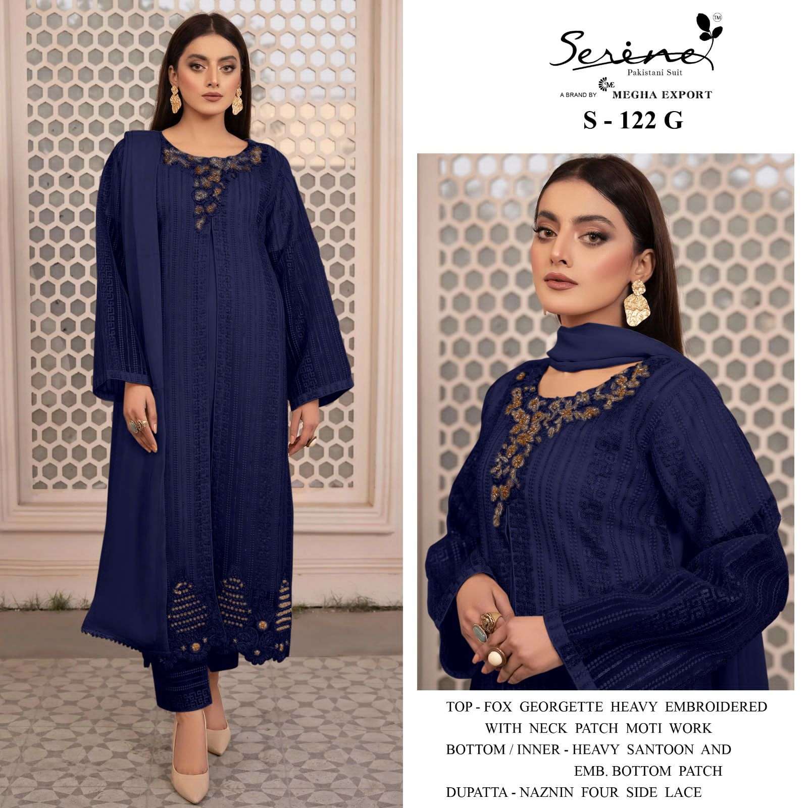 S-122 NEW COLOURS BY  SERINE 122-G TO 122-J SERIES FAUX GEORGETTE EMBROIDERY PAKISTANI DRESSES