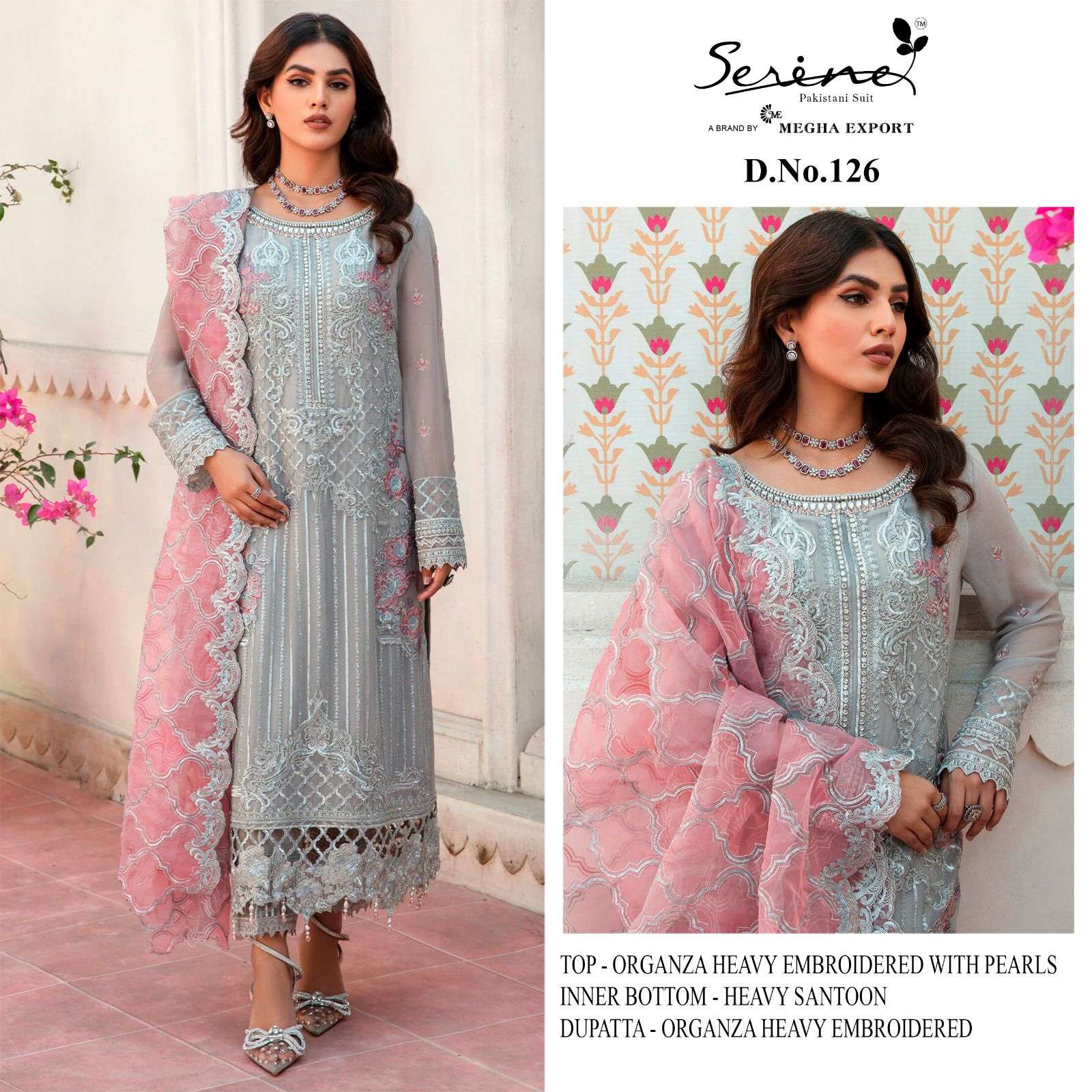 S-126 HIT DESIGN BY SERINE ORGANZA HEAVY EMBROIDERY WORK PAKISTANI DRESS