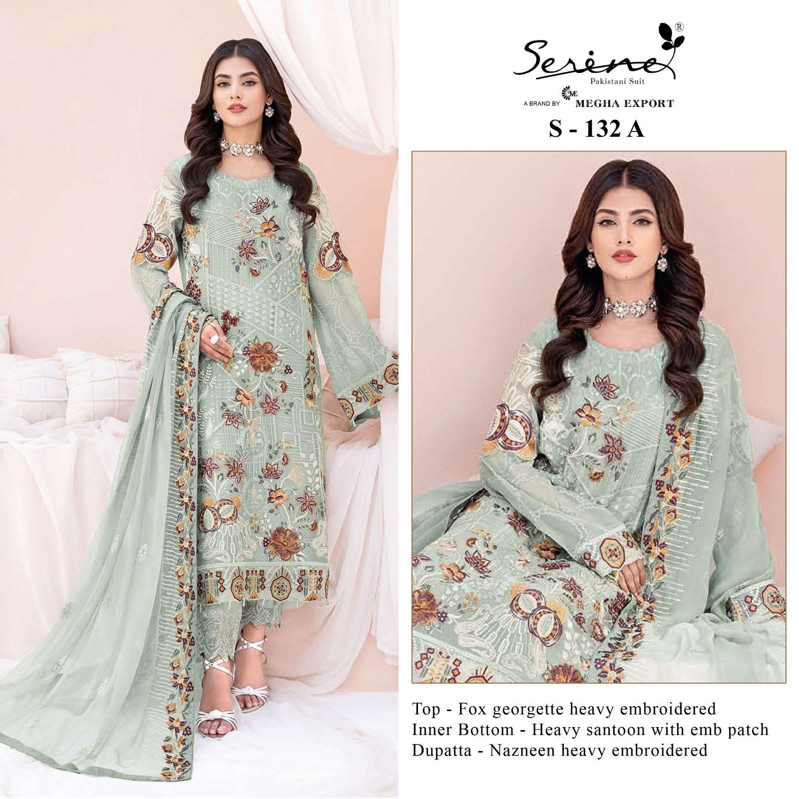 S-132 COLOURS BY SERINE 132-A TO 132-D SERIES FAUX GEORGETTE EMBROIDERY PAKISTANI DRESSES