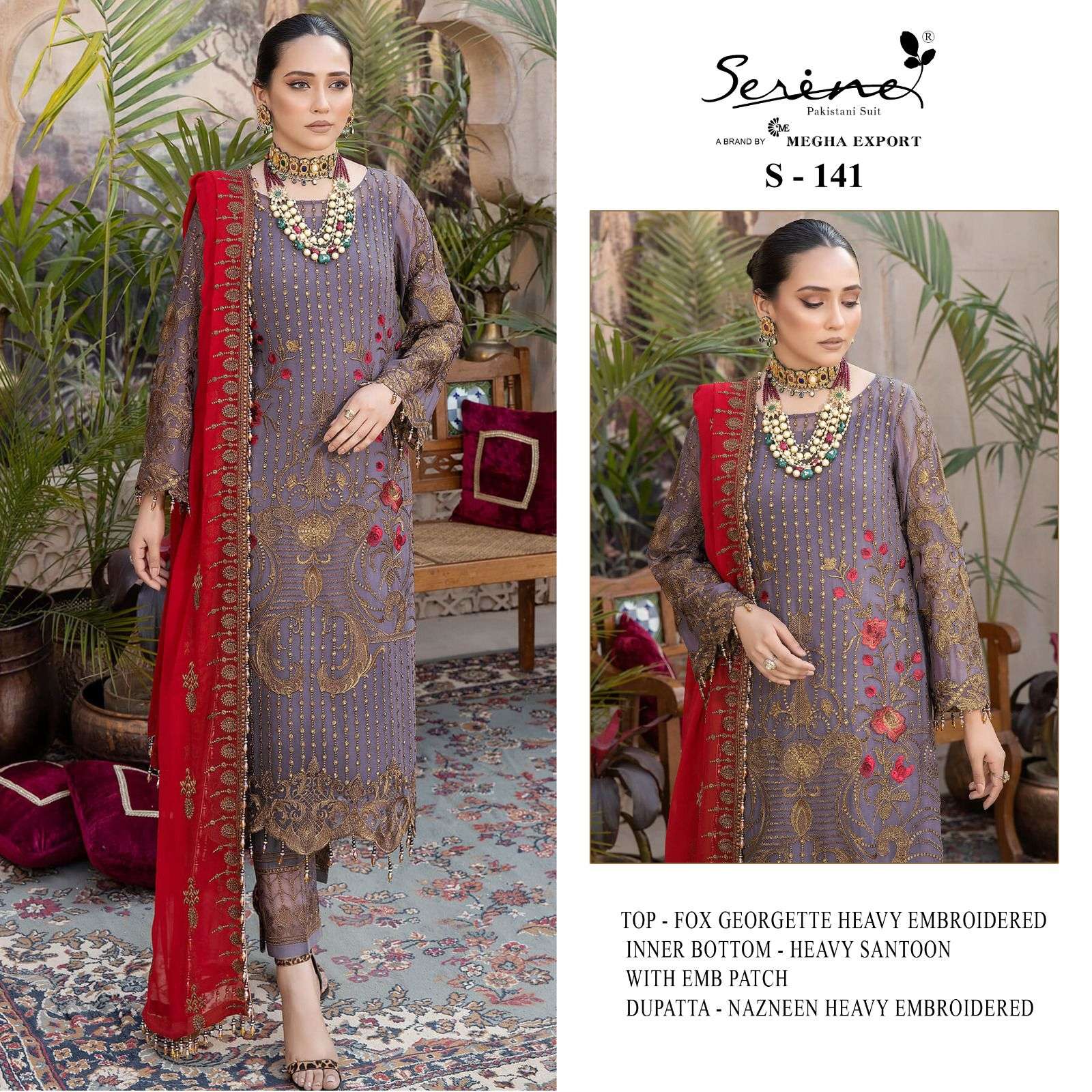 S-141 HIT DESIGN BY SERINE FAUX GEORGETTE EMBROIDERY PAKISTANI DRESS