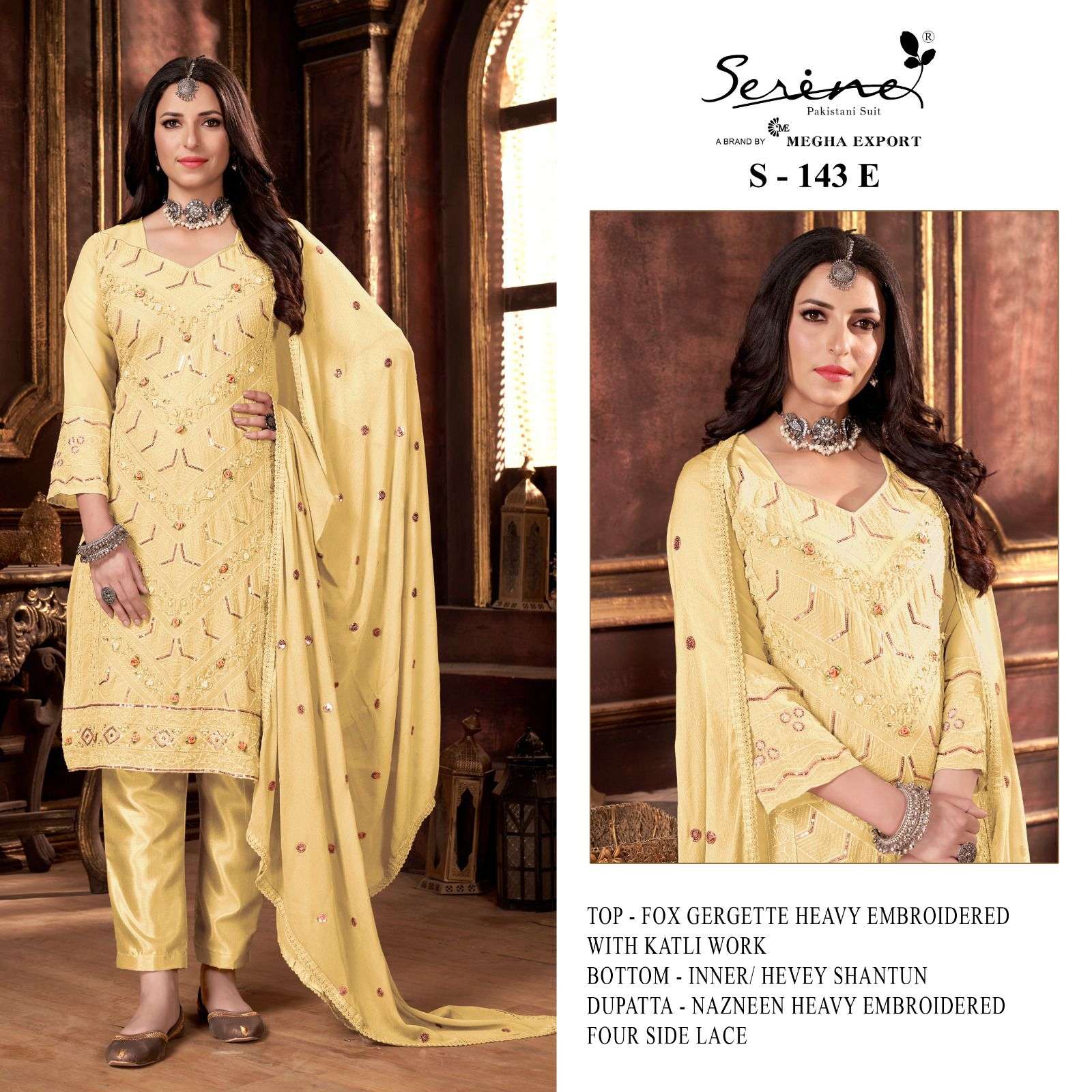 S-143 NEW COLOURS BY SERINE 143-E TO 143-H SERIES FAUX GEORGETTE EMBROIDERY PAKISTANI DRESSES