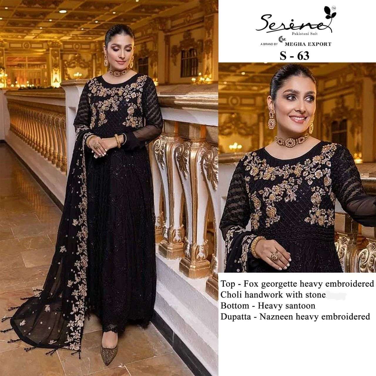 S-63 HIT DESIGN BY SERINE FAUX GEORGETTE EMBROIDERY WORK PAKISTANI DRESS