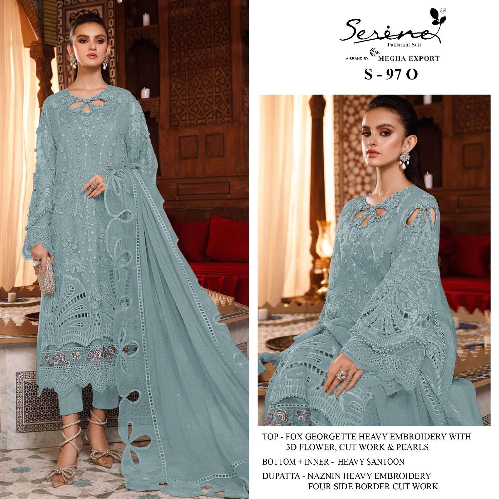 S-97 NEW COLOURS BY SERINE S-97-O TO S-97-R SERIES FAUX GEORGETTE EMBROIDERY PAKISTANI DRESSES