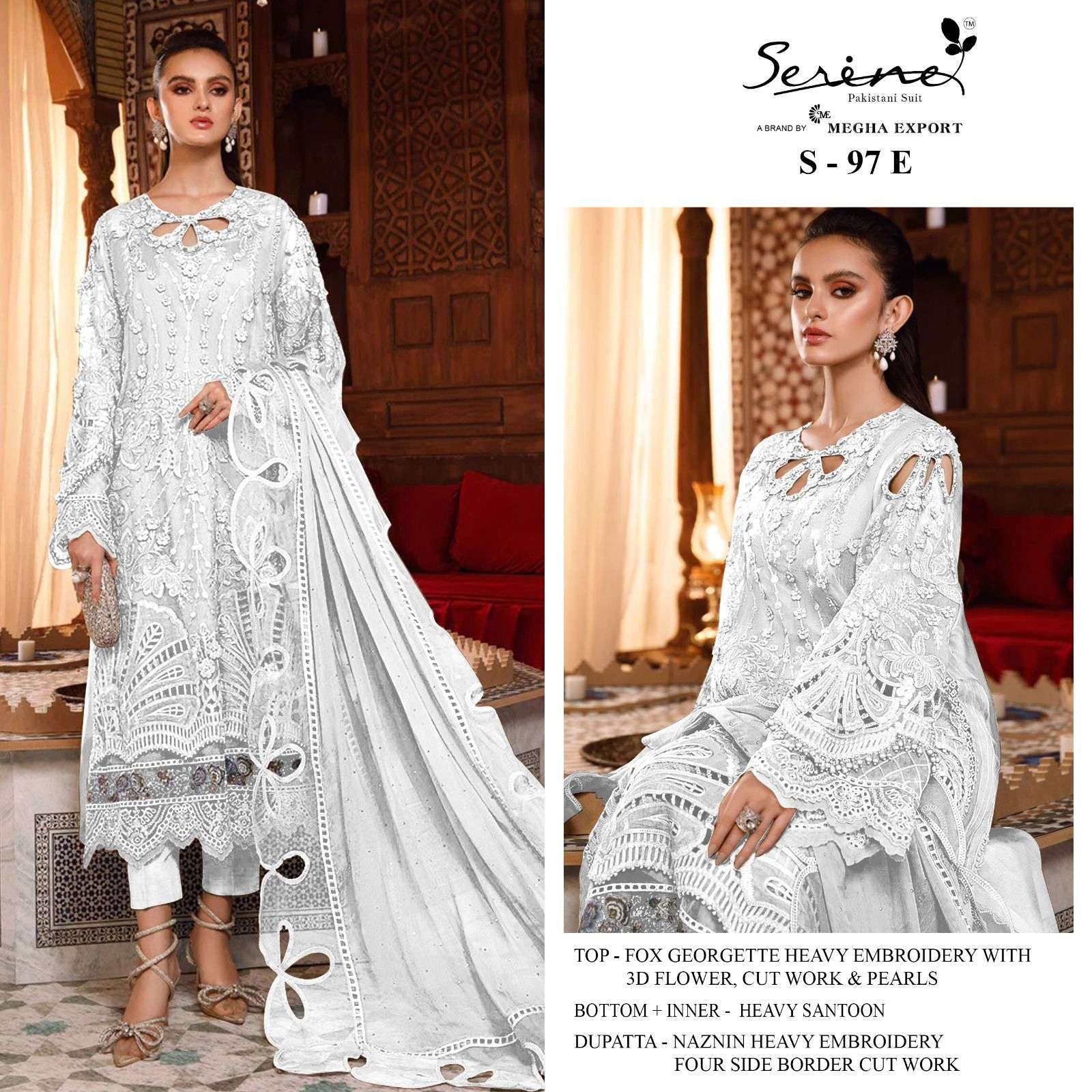 S-97 NX BY SERINE FAUX GEORGETTE EMBROIDERY WORK PAKISTANI DRESSES